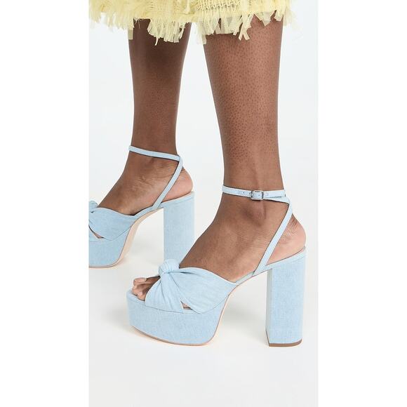 Loeffler Randall Roz-Den Knotted Platform Sandals Block Heel Light Denim 8.5B - Picture 2 of 15